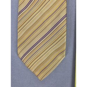 Thomas Pink Handmade Luxury 100% Silk Mens Tie Yellow Stripe France 4x57 Office‎